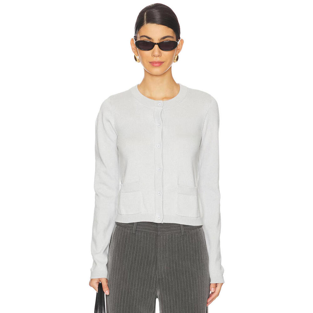 WeWorewhat light grey Knit Cropped Crewneck Cardigan Button Down SZ XS $128msrp